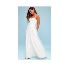 White Embroidered Strapless Maxi Dress